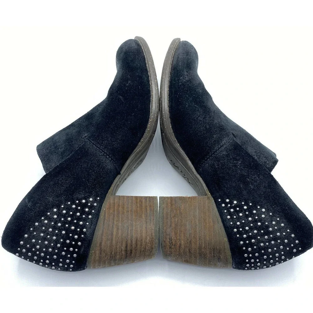 Naya Valerie Black Suede Silver Studded Bootie Stacked Heels Anthropologie - Picture 4 of 8